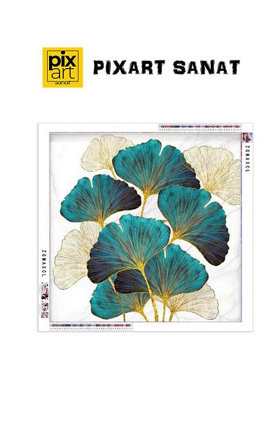 pixartsanat Blue White Leaves 50x50 PixArt Art Diamond Mosaic Painting Diamond Turkey