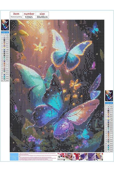 pixartsanat Pixart Art - Diamond Mosaic Painting with Butterfly and Diamond Detail 30X40