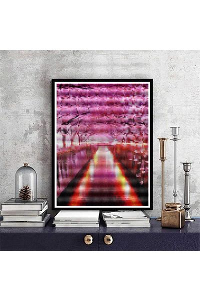 pixartsanat Pixart Art - Cherry Floral Patterned Diamond Mosaic Painting, Diamond Turkey 30X40