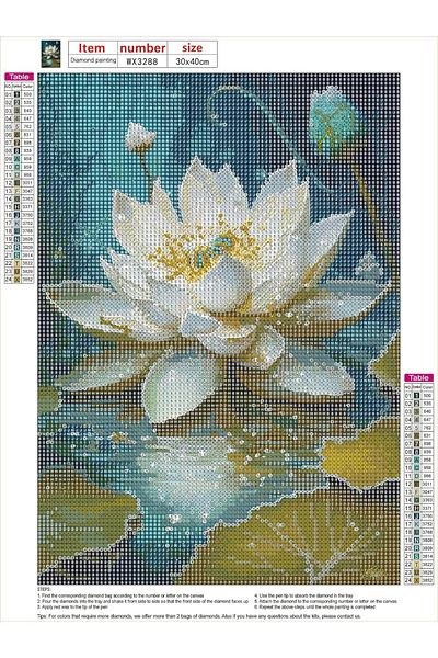 pixartsanat White Lotus Pixart Art Diamond Mosaic Painting Diamond Turkey 30X40