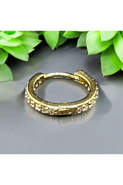 Tasarım Cerrahi Çelik Tam Tur Taşlı Gold Tragus Helix Uyumlu Piercing