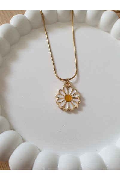 BS JEWELRY Steel Necklace with Mineli Daisy Figure