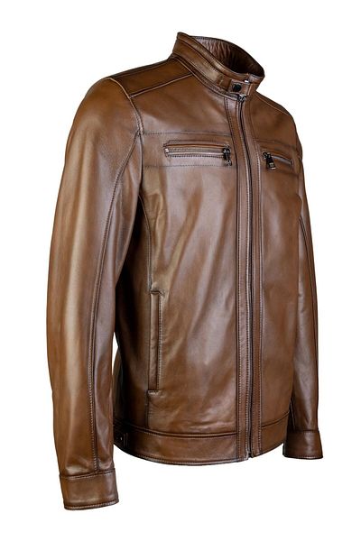 Savran Deri Genuine Leather Men's Tan Antique Leather Coat