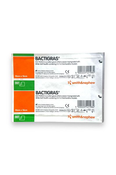 bactigras Smith & Nephew 10X10 cm Tulle Wound Cover - 10 Pieces (1 Box)