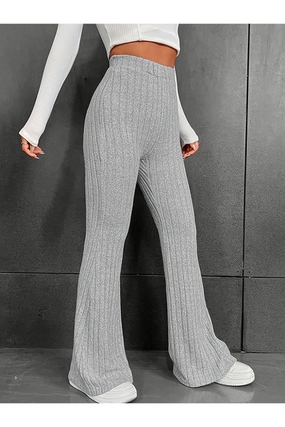 Fashion'S Țesătură moale cu talie înaltă gri deschis Ultimele pantaloni evazați de primăvară și iarnă
