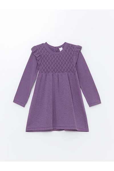 LC Waikiki Lw - Crew Neck Long Sleeve Patterned Baby Girl Dress