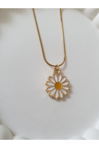 BS JEWELRY Steel Necklace with Mineli Daisy Figure