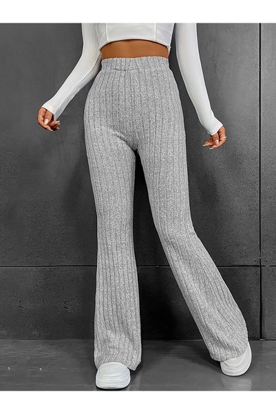 Fashion'S Țesătură moale cu talie înaltă gri deschis Ultimele pantaloni evazați de primăvară și iarnă