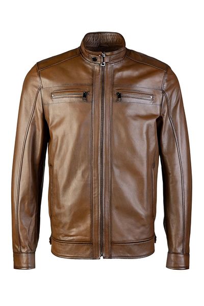 Savran Deri Genuine Leather Men's Tan Antique Leather Coat