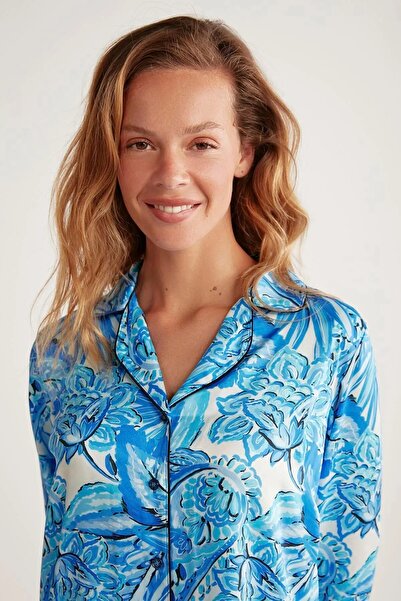 Penyemood GÖMLEK YAKA ŞIK YAKALI UZUN KOLLU KADIN PİJAMA TAKIM