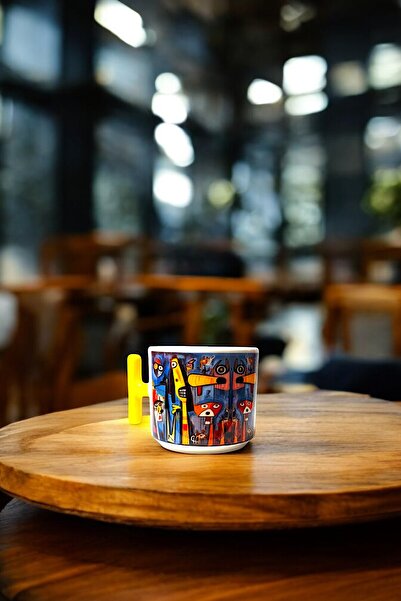 Binbirdemet كوب سيراميك بمقبض أصفر من سلسلة بيكاسو 300 مل