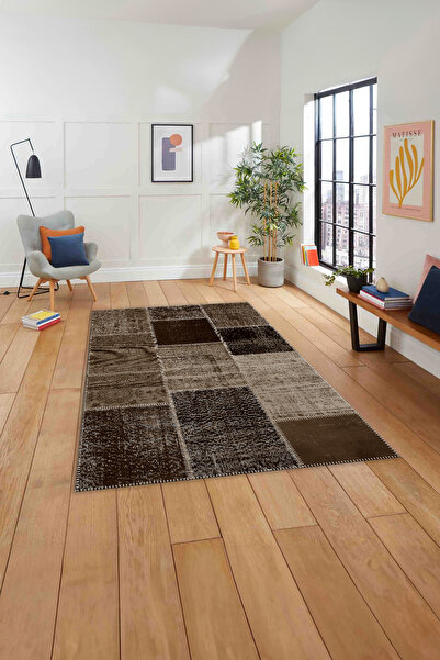 Napoli Home Baskılı Patchwork Etnik Görünümlü Yıkanabilir Kaymaz Taban Yolluk...