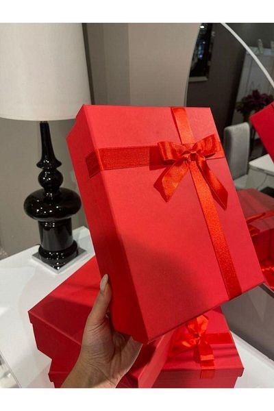 KOLİX Red Kolix Gift Box with Ribbon - Hard Quality, Small Size, Single Groom Bridal Bundle Box 26X20X8