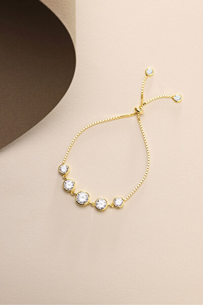 Nereze 925 Ayar Gümüş Gold Kaplama Ayarlanabilir Asansörlü Beştaş Model Bileklik