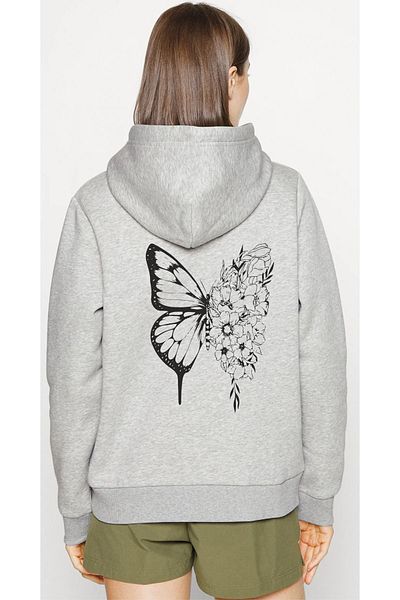 Pink Sky Μαύρο Oversize Floral Butterfly Γυναικείο φούτερ