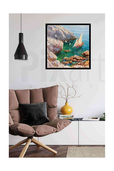 pixartsanat Boat on the Rock Pixart Art Diamond Mosaic Painting Diamond Turkey 56*56
