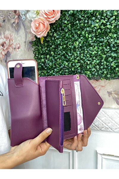 Baykuş Boutique Deri Kadın Cüzdan Telefon Bölmeli Nakit Bozuk Bölmeli Bilek Kol El Askılı Cüzdan