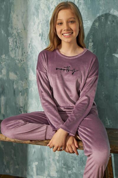 Pijamaevi Αποκλειστικό βελούδινο σετ πιτζάμες για κορίτσια με λιλά Worthy Pat...