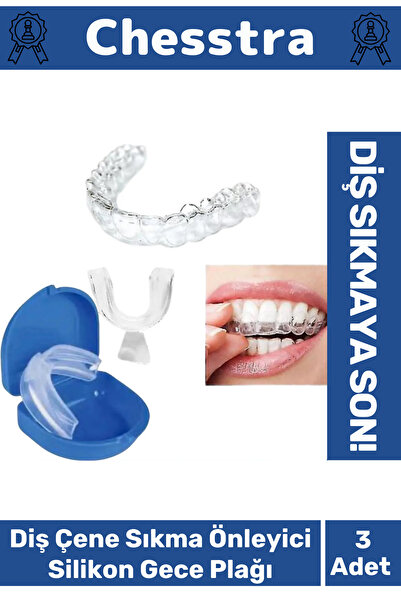 Genel Markalar Kutulu Diş Çene Sıkma Gıcırdatma Gece Plağı Koruyucu Önleyici Dişlik Uyku Silikon Aparatı 3 Adet