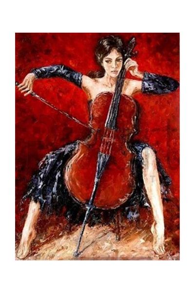 pixartsanat Women's Playing Cello Pixart Art 48*66