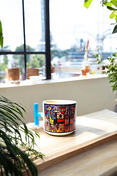 Binbirdemet كوب سيراميك بمقبض أزرق من سلسلة بيكاسو 300 مل