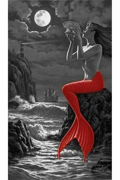 pixartsanat Red Mermaid Pixart Art Diamond Mosaic Painting Diamond Turkey 35*60