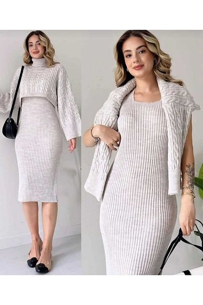 LİBASSİNİ Women's Winter Hair Knit Turtleneck Knitwear Double Set