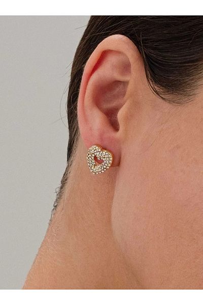 mos&more Heart Design Small Zircon Gold Color Women's Earrings