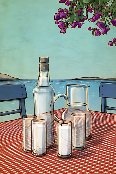 Hayal Poster Rakı Alaçatı Masası Retro Ahşap Poster