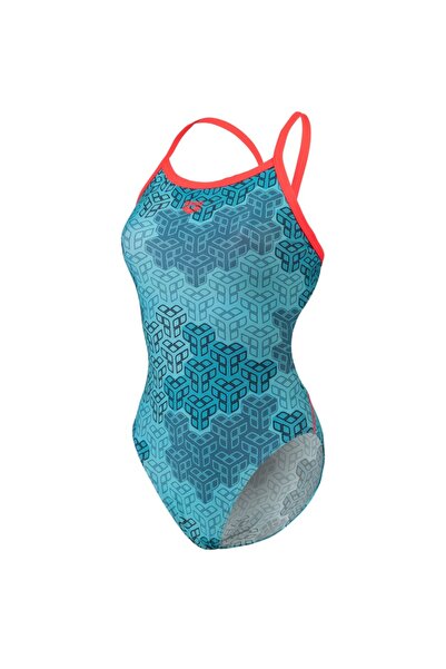 ARENA WOMEN'S ARENA CAMO KIKKO SWIMSUIT CHALLENGE BACK FLUO RED WATER MULTI