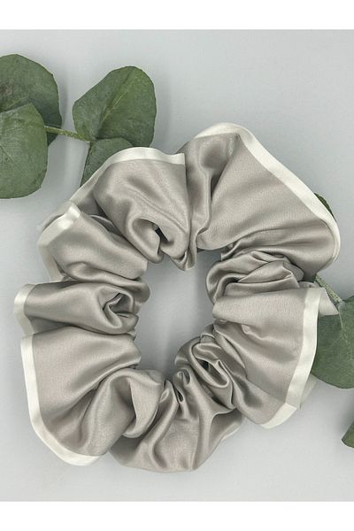 ICON SILK Scrunchie de păr din mătase pură 100% mărime medie (Silver Cloud)