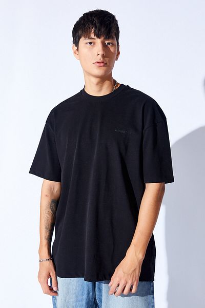 Manche Black Thick Gramaged Soft Textured Brushed High Printed Oversize Men's T-Shirt |   Mnn 211049 -01