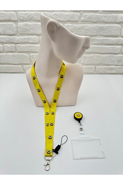zezedesing Sünger Bob Desenli Set Boyun İpi - Yoyo - Yaka Kartı - Telefon Askısı