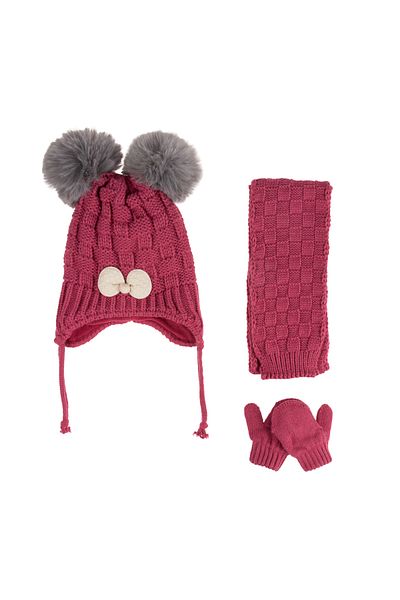Aware Time Kitti 0-12 Months Baby Girl & Child Fleece Scarf Beanie Gloves Set of 3