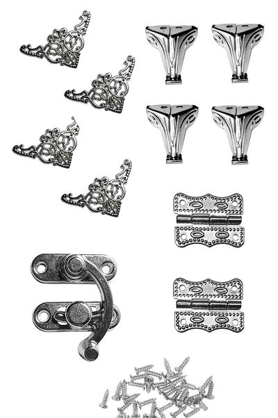 sywoods Medium Size Box And Chest Accessory Set Nickel Lock Hinge Corner Foot And Screw Set Hobby Products