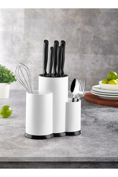 Dem Home Eyo Countertop Divided Spoon Knife Stand - Λευκό Μαχαιροπήρουνο Organizer