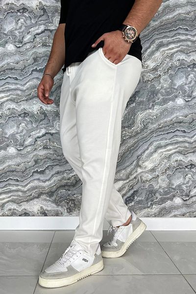 MİSHAR İTALİA Ανδρικό παντελόνι Cream Elastic Waist Lycra