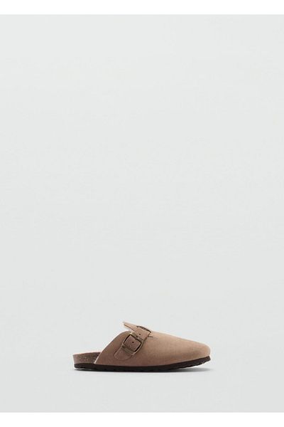 Mango Teen Leather Clog Slippers with Fur Inside