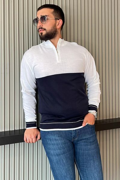 MİSHAR İTALİA Ανδρικό πλεκτό πουλόβερ με μισό ψηλό χρώμα, μπλε ναυτικό