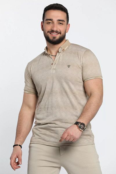 MİSHAR İTALİA Μπλουζάκι με λαιμόκοψη ανδρικό μπεζ με αυτοσχεδιασμό Lycra Polo