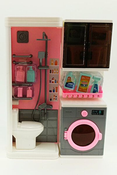 Apexma Oyuncak Aksesuarlı Banyo ve Çamaşır Makinesi 2'li Oyun Seti - Kızlar İ...
