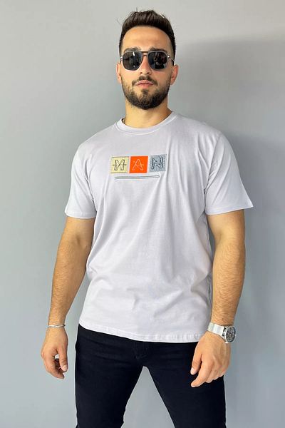 MİSHAR İTALİA Μπλουζάκι με γκρι κέντημα με στάμπα Oversize