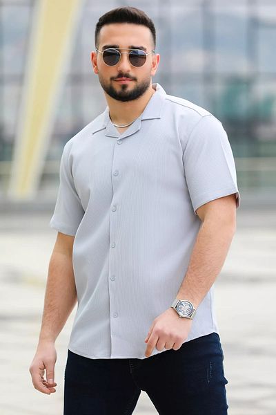MİSHAR İTALİA Γκρι ανδρικό πουκάμισο με κοντό μανίκι