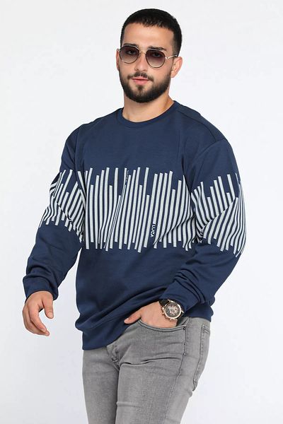 MİSHAR İTALİA Ανδρικό φούτερ με στάμπα Navy Blue Crew Neck