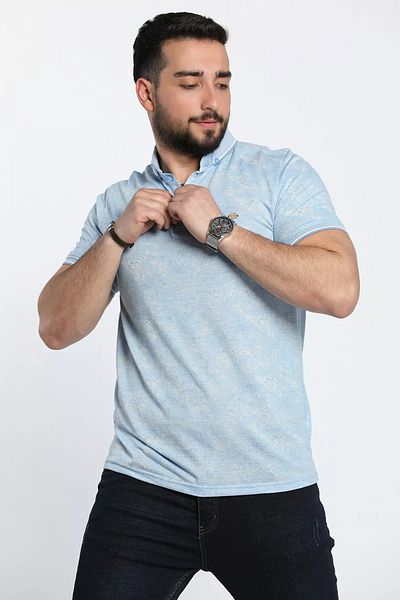 MİSHAR İTALİA Ανδρικό μπλουζάκι με μπλε μοτίβο Polo Neck