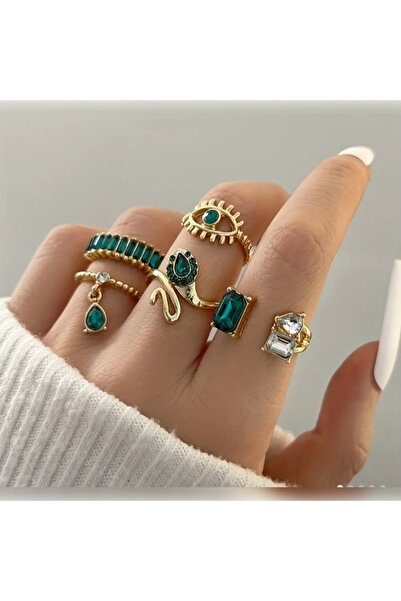 MURASSA BUTİK Vintage Minimal 5'Li Yüzük Seti