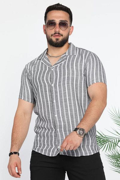 MİSHAR İTALİA Черна ленена риза Slim Fit с шарки