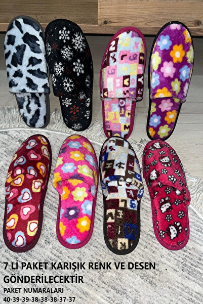 İlkem 7'li Her Numaradan Gönderilecektir Kadın Terlik Pelüş Kışlık Çeyiz Bohça Terliği Ev Terliği Misafir