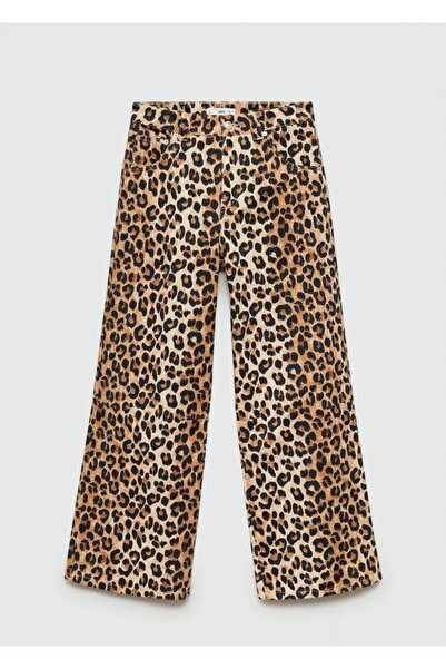 MANGO Woman Leopar desenli wideleg jean