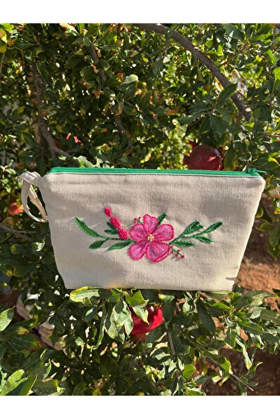Handream El Boyama Pembe Çiçek Desenli Makyaj/El/Hediyelik/Çok Amaçlı Çanta